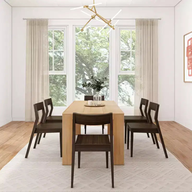 Plank+Beam 72 Set Tavolo da Pranzo Moderno in Legno Massello, + 6 Sedie Noce