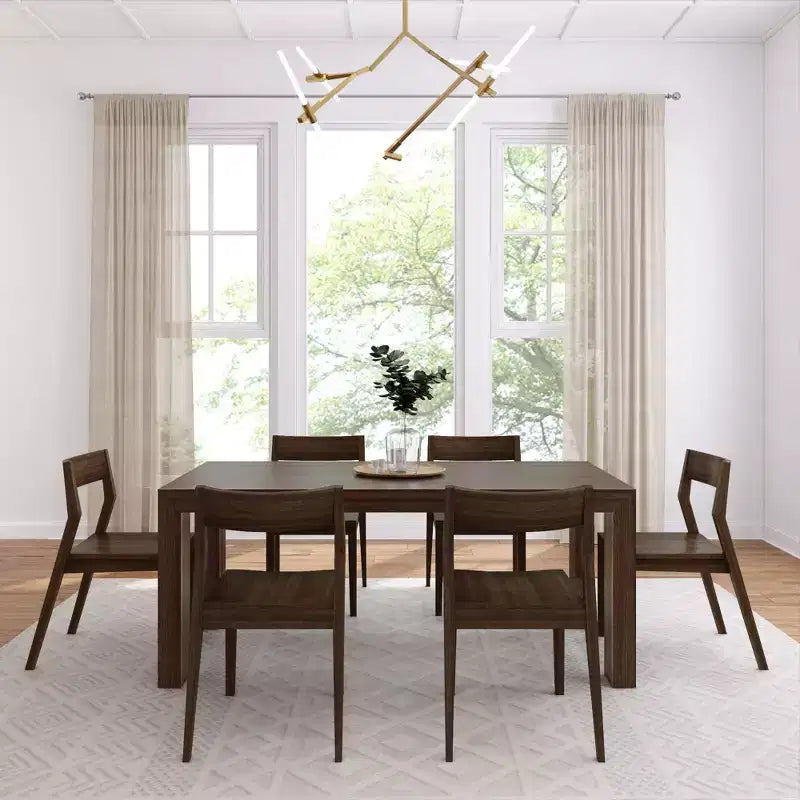 Plank+Beam 72 Set Tavolo da Pranzo Moderno in Legno Massello, + 6 Sedie Noce