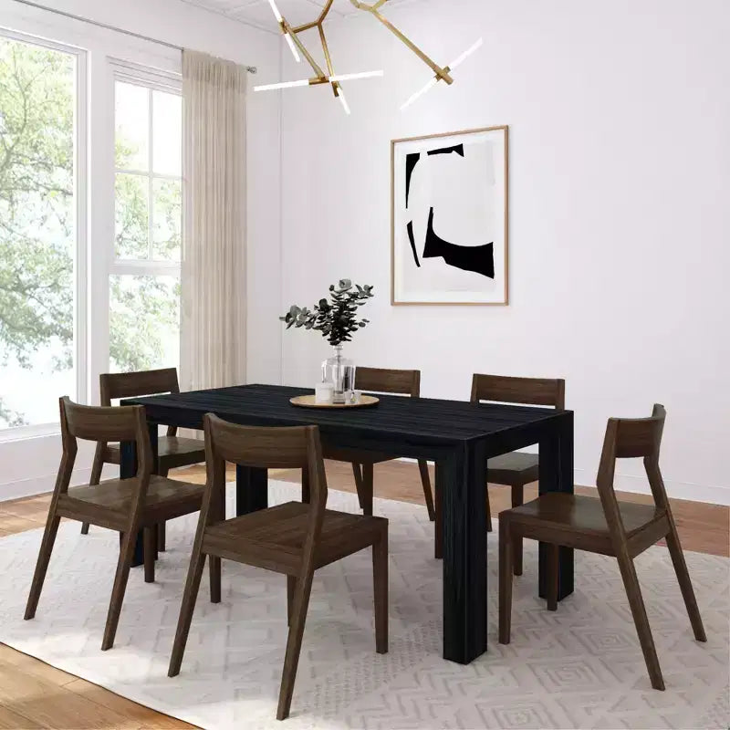 Plank+Beam 72 Set Tavolo da Pranzo Moderno in Legno Massello, + 6 Sedie Noce