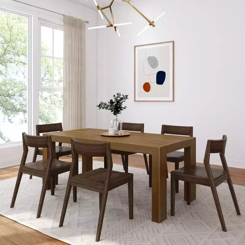 Plank+Beam 72 Set Tavolo da Pranzo Moderno in Legno Massello, + 6 Sedie Noce