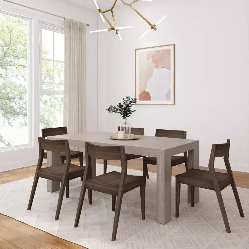 Plank+Beam 72 Set Tavolo da Pranzo Moderno in Legno Massello, + 6 Sedie Noce