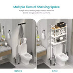 Home Zone Living Organizer Contenitore Salvaspazio a 3 Ripiani Sopra il WC con Dettagli in Bambù e Struttura in Acciaio, Scaffale da Bagno Autoportante, Bianco