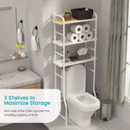 Home Zone Living Organizer Contenitore Salvaspazio a 3 Ripiani Sopra il WC con Dettagli in Bambù e Struttura in Acciaio, Scaffale da Bagno Autoportante, Bianco