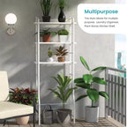 Home Zone Living Organizer Contenitore Salvaspazio a 3 Ripiani Sopra il WC con Dettagli in Bambù e Struttura in Acciaio, Scaffale da Bagno Autoportante, Bianco