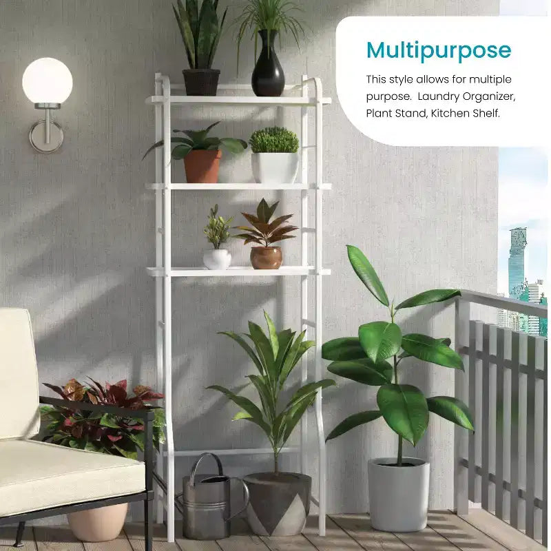Home Zone Living Organizer Contenitore Salvaspazio a 3 Ripiani Sopra il WC con Dettagli in Bambù e Struttura in Acciaio, Scaffale da Bagno Autoportante, Bianco