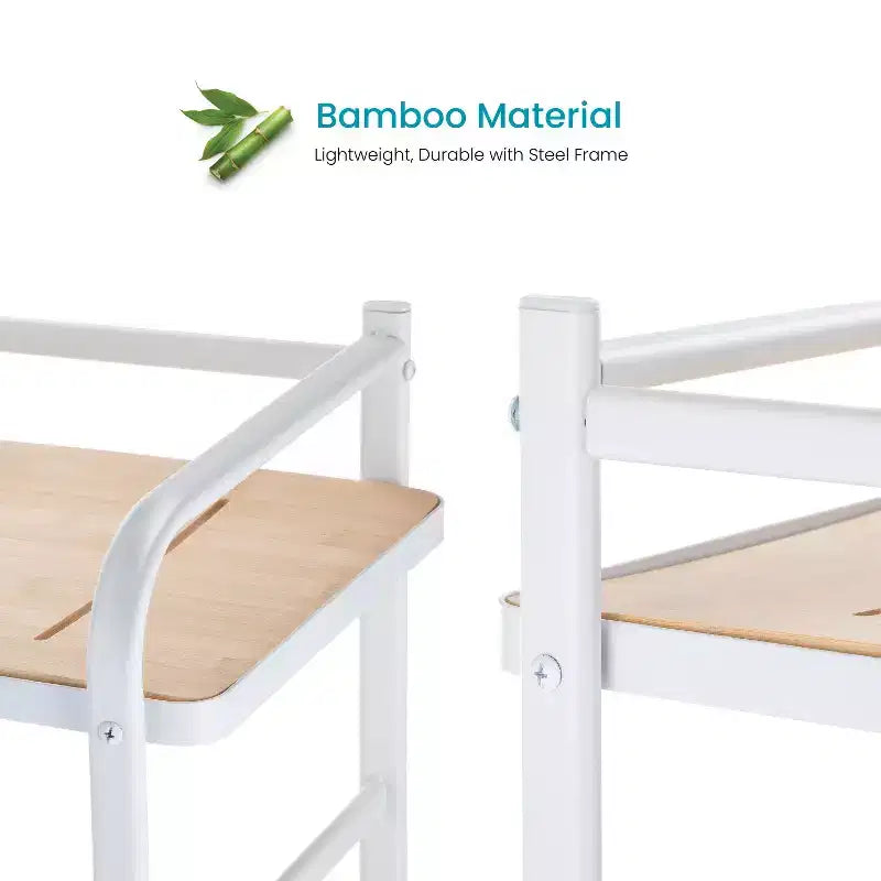 Home Zone Living Organizer Contenitore Salvaspazio a 3 Ripiani Sopra il WC con Dettagli in Bambù e Struttura in Acciaio, Scaffale da Bagno Autoportante, Bianco