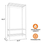 Appendiabiti a 3 ripiani in metallo con 1 asta appendiabiti e 3 ripiani aperti, organizzatore guardaroba portatile per vestiti, per camera da letto, 90L x 45P x 175A cm
