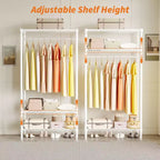 Appendiabiti a 3 ripiani in metallo con 1 asta appendiabiti e 3 ripiani aperti, organizzatore guardaroba portatile per vestiti, per camera da letto, 90L x 45P x 175A cm