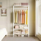 Appendiabiti a 3 ripiani in metallo con 1 asta appendiabiti e 3 ripiani aperti, organizzatore guardaroba portatile per vestiti, per camera da letto, 90L x 45P x 175A cm