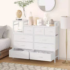 Cassettiera in tessuto bianco a 39 cassetti, comò e ripiano, comò moderno con stazione di ricarica, comò porta TV per camera da letto, soggiorno