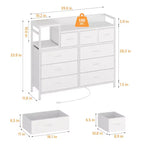 Cassettiera in tessuto bianco a 39 cassetti, comò e ripiano, comò moderno con stazione di ricarica, comò porta TV per camera da letto, soggiorno