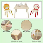 JVNOXK-Set Tavolo e 2 Sedie per Bambini, Set Tavolo e Sedia per Bambini Piccoli a 3 Pezzi, Set Tavolo da Gioco in Legno (Leone e Scimmia)