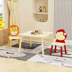 JVNOXK-Set Tavolo e 2 Sedie per Bambini, Set Tavolo e Sedia per Bambini Piccoli a 3 Pezzi, Set Tavolo da Gioco in Legno (Leone e Scimmia)