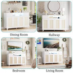 4 ante e 2 cassetti, mobile buffet in rattan con presa di corrente, per cucina, sala da pranzo, colore legno
