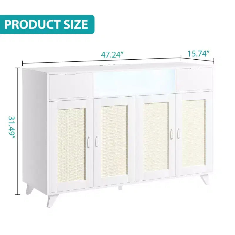 4 ante e 2 cassetti, mobile buffet in rattan con presa di corrente, per cucina, sala da pranzo, colore legno