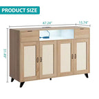 4 ante e 2 cassetti, mobile buffet in rattan con presa di corrente, per cucina, sala da pranzo, colore legno