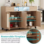 4 ante e 2 cassetti, mobile buffet in rattan con presa di corrente, per cucina, sala da pranzo, colore legno