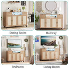 4 ante e 2 cassetti, mobile buffet in rattan con presa di corrente, per cucina, sala da pranzo, colore legno