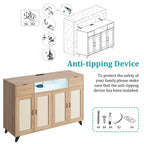 4 ante e 2 cassetti, mobile buffet in rattan con presa di corrente, per cucina, sala da pranzo, colore legno