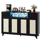 4 ante e 2 cassetti, mobile buffet in rattan con presa di corrente, per cucina, sala da pranzo, colore legno
