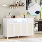 4 ante e 2 cassetti, mobile buffet in rattan con presa di corrente, per cucina, sala da pranzo, colore legno