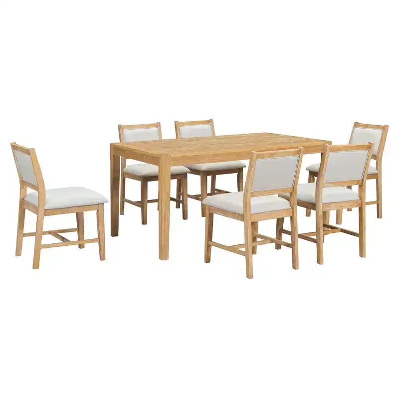 Homy Casa Set da Pranzo 7 Pezzi in Legno con 6 Sedie Imbottite, Finitura Naturale