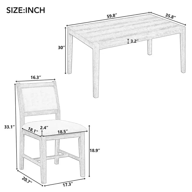 Homy Casa Set da Pranzo 7 Pezzi in Legno con 6 Sedie Imbottite, Finitura Naturale