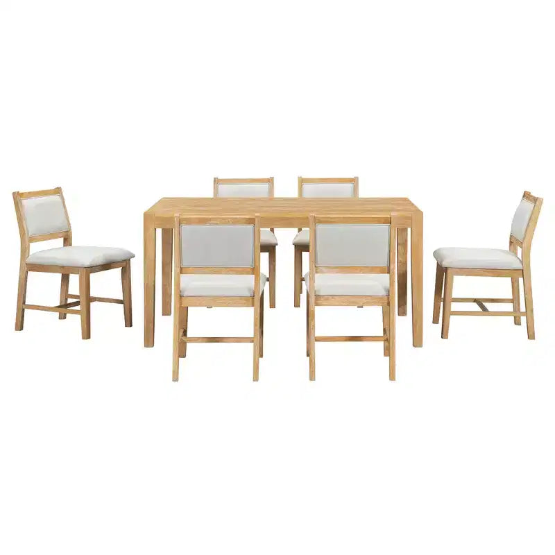 Homy Casa Set da Pranzo 7 Pezzi in Legno con 6 Sedie Imbottite, Finitura Naturale