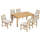 Homy Casa Set da Pranzo 7 Pezzi in Legno con 6 Sedie Imbottite, Finitura Naturale