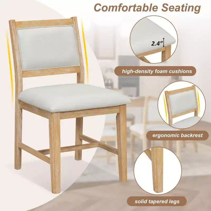 Homy Casa Set da Pranzo 7 Pezzi in Legno con 6 Sedie Imbottite, Finitura Naturale