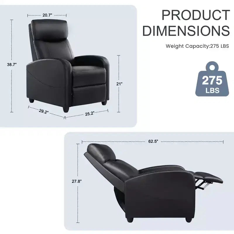 Poltrona reclinabile JIONJOY Push Back - Sedile da Home Theater per soggiorno con supporto lombare, reclinazione a 160°, cuscino imbottito