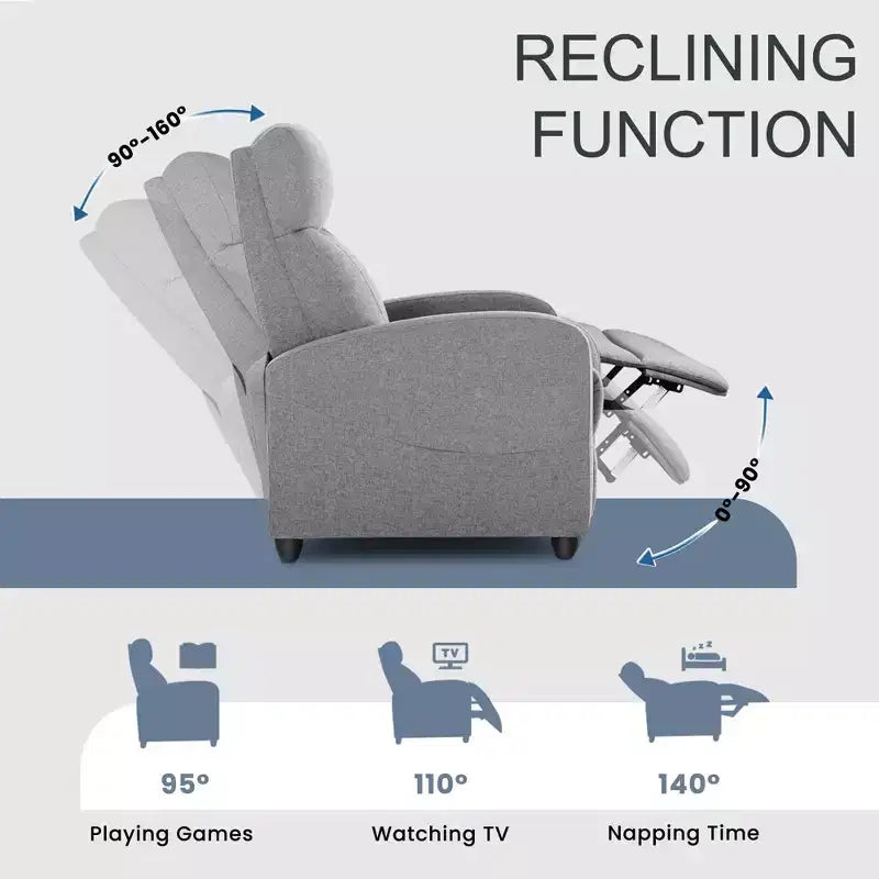 Poltrona reclinabile JIONJOY Push Back - Sedile da Home Theater per soggiorno con supporto lombare, reclinazione a 160°, cuscino imbottito