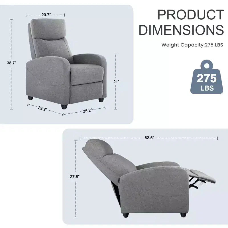 Poltrona reclinabile JIONJOY Push Back - Sedile da Home Theater per soggiorno con supporto lombare, reclinazione a 160°, cuscino imbottito