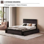 Struttura Letto Matrimoniale con 4 Cassetti Contenitore, Supporto a Doghe Metalliche, Nessuna Molla Necessaria, Design Silenzioso