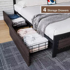 Struttura Letto Matrimoniale con 4 Cassetti Contenitore, Supporto a Doghe Metalliche, Nessuna Molla Necessaria, Design Silenzioso