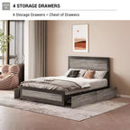 Struttura Letto Matrimoniale con 4 Cassetti Contenitore, Supporto a Doghe Metalliche, Nessuna Molla Necessaria, Design Silenzioso