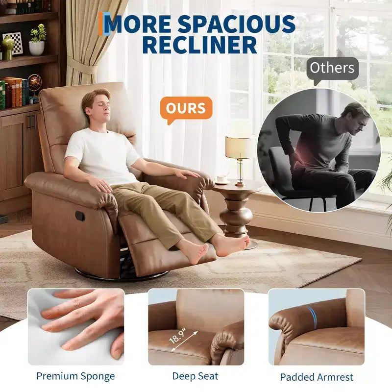 Poltrona Reclinabile Manuale COZONY, Poltrona Girevole a Dondolo con Braccioli Imbottiti, Poltrona Reclinabile Moderna Imbottita per Soggiorno, Cameretta, Camera da Letto