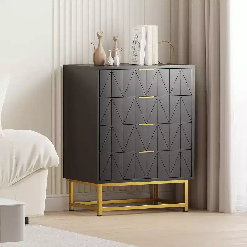 Mobile TV, Comodino, Tavolino, Contenitore organizer con maniglie in metallo, Cassettiera a 4 cassetti, Mobiletto contenitore piccolo per camera da letto, soggiorno