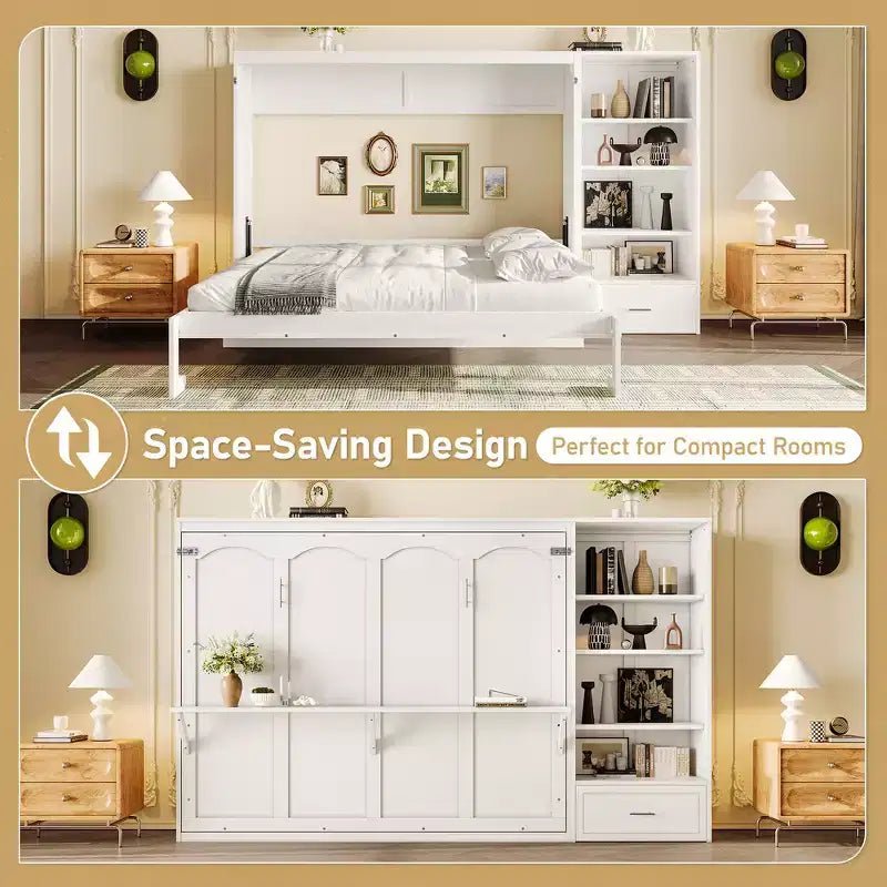 Whisen Queen Letto a Piattaforma Pieghevole e Letto a Scomparsa con Scomparti Regolabili in Altezza