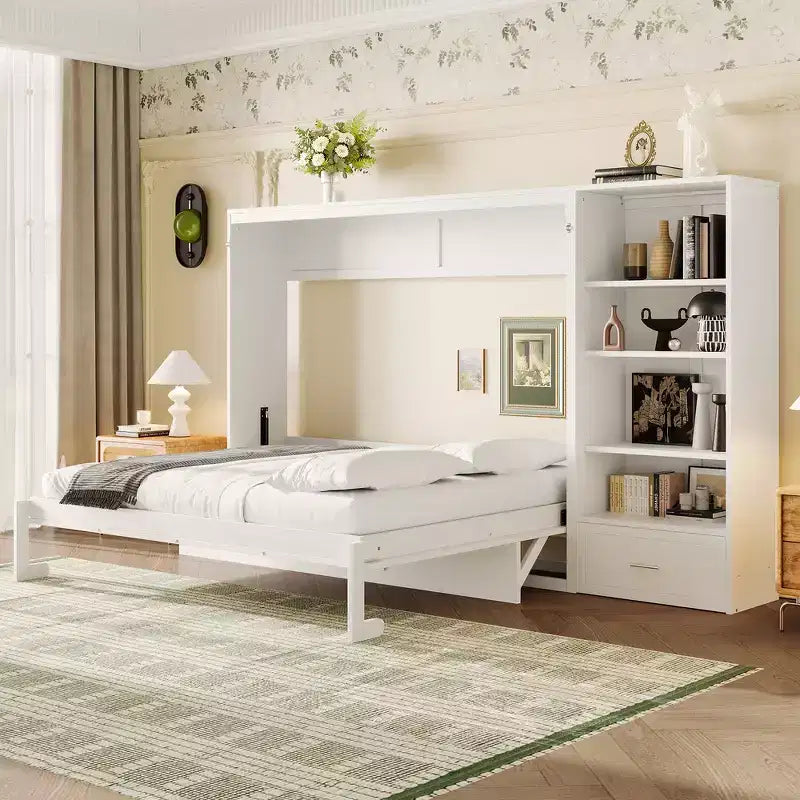 Whisen Queen Letto a Piattaforma Pieghevole e Letto a Scomparsa con Scomparti Regolabili in Altezza