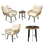 COZONY Set da Bistrò per Patio in Vimini, 3 Pezzi, Sedie da Pranzo da Esterno in Rattan per Tutte le Stagioni con Tavolo con Piano in Vetro e Cuscini