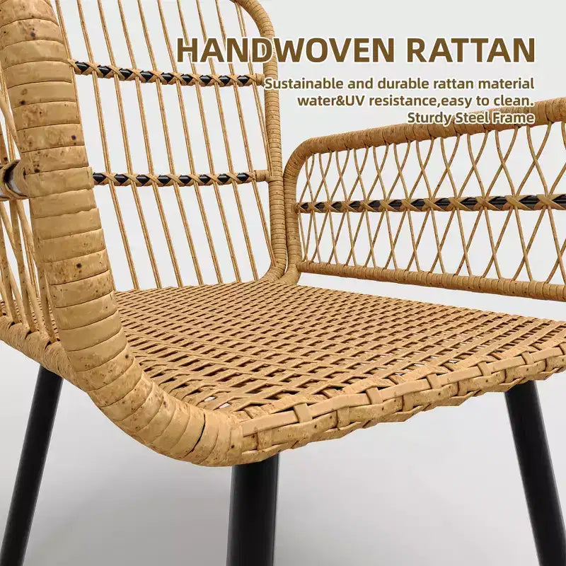 COZONY Set da Bistrò per Patio in Vimini, 3 Pezzi, Sedie da Pranzo da Esterno in Rattan per Tutte le Stagioni con Tavolo con Piano in Vetro e Cuscini
