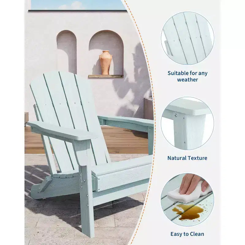 COZONY Sedia Adirondack da Esterno, HDPE Resistente con Capacità di 172 kg, Resistente alle Intemperie, Nessun Montaggio Richiesto, Pieghevole per Patio, Prato, Giardino