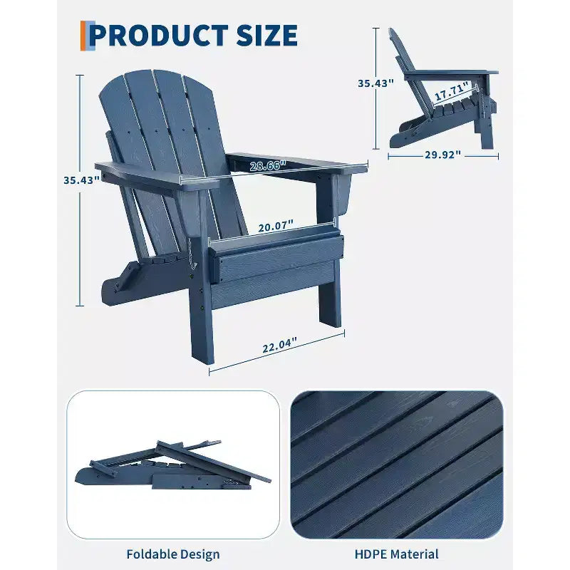 COZONY Sedia Adirondack da Esterno, HDPE Resistente con Capacità di 172 kg, Resistente alle Intemperie, Nessun Montaggio Richiesto, Pieghevole per Patio, Prato, Giardino