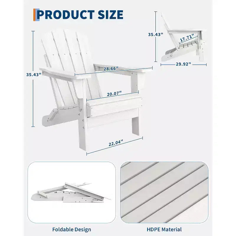 COZONY Sedia Adirondack da Esterno, HDPE Resistente con Capacità di 172 kg, Resistente alle Intemperie, Nessun Montaggio Richiesto, Pieghevole per Patio, Prato, Giardino