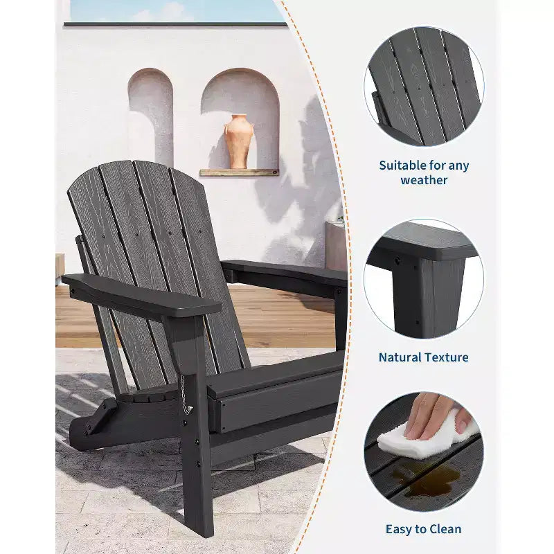 COZONY Sedia Adirondack da Esterno, HDPE Resistente con Capacità di 172 kg, Resistente alle Intemperie, Nessun Montaggio Richiesto, Pieghevole per Patio, Prato, Giardino