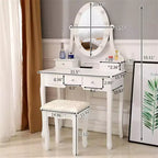 Toeletta, set toeletta per bambine con specchio e sgabello, scrivania da trucco principessa 2 in 1 in legno, set cassettiera toeletta per bambini con cassetto