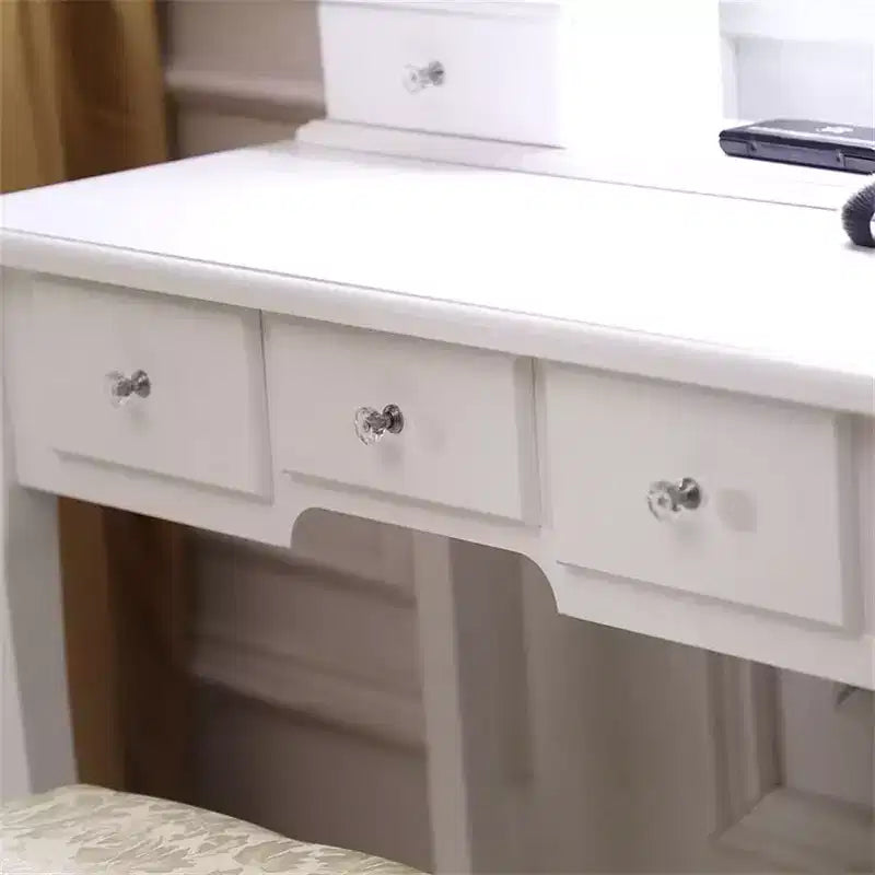 Toeletta, set toeletta per bambine con specchio e sgabello, scrivania da trucco principessa 2 in 1 in legno, set cassettiera toeletta per bambini con cassetto