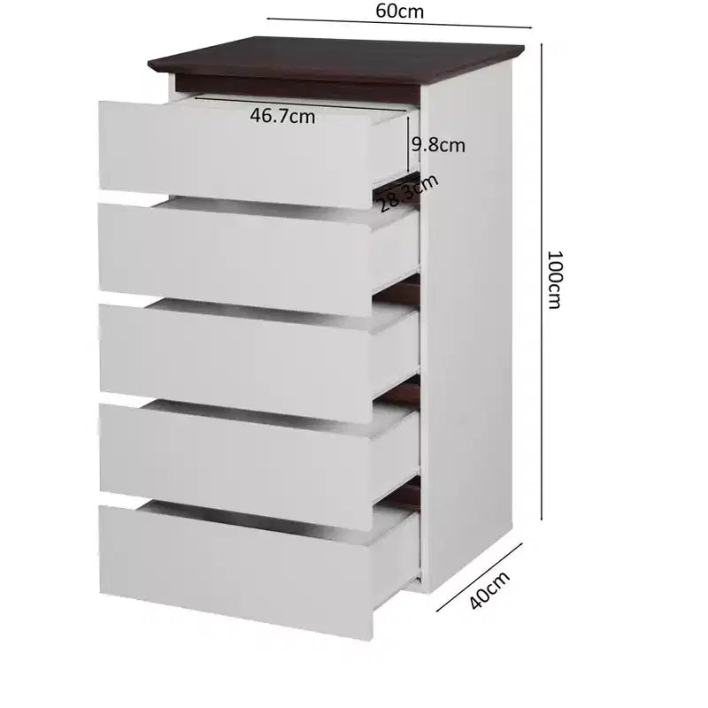 GDFStudio Myra 24 Cassettiera moderna in legno con 5 cassetti