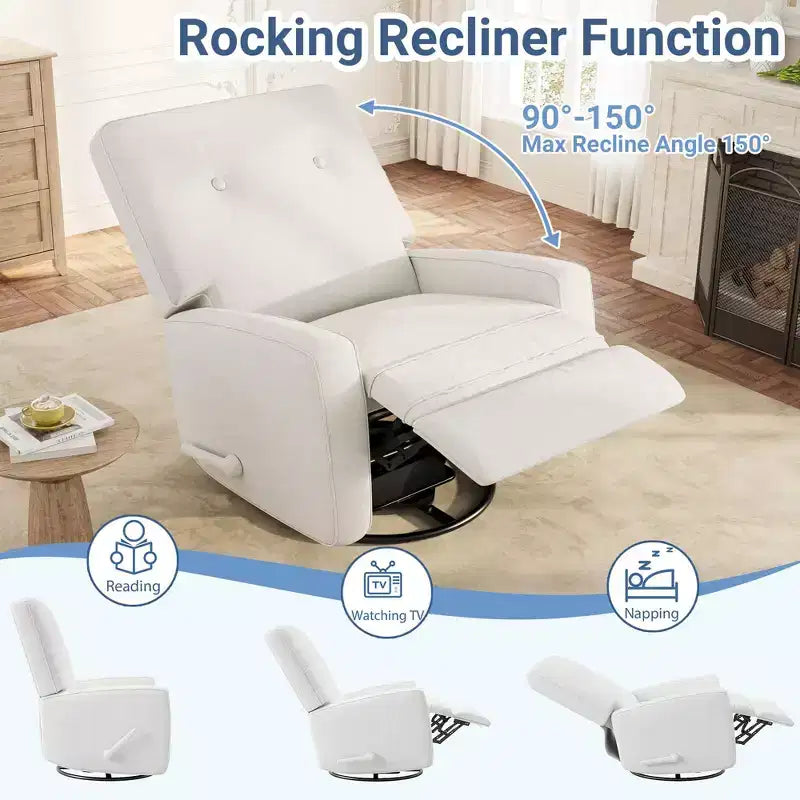 Poltrona reclinabile girevole a 360° con dondolo manuale, poltrona scorrevole imbottita con tasche laterali, per soggiorno, camera da letto, ufficio